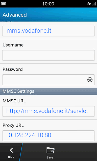 configurazione Vodafone Blackberry Q10