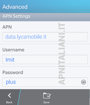 configurazione Lycamobile BlackBerry 10