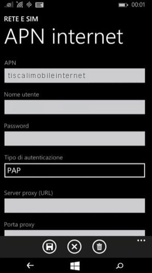 configurazione Tiscali Microsoft Lumia 535