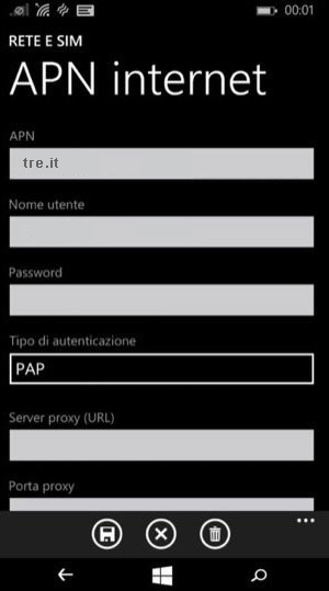 configurazione TRE Microsoft Lumia 535