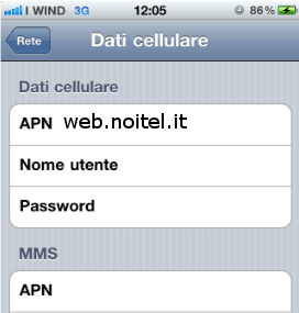 configurazione APN Noitel Mobile Apple Iphone 4