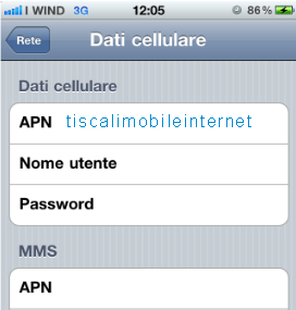 configurazione APN Tiscali Apple iPhone 4