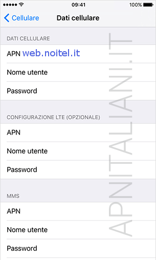 configurazione APN Noitel Mobile Apple iPhone X