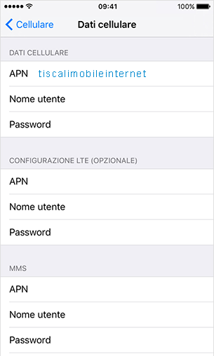 configurazione APN Tiscali Apple iPhone XS